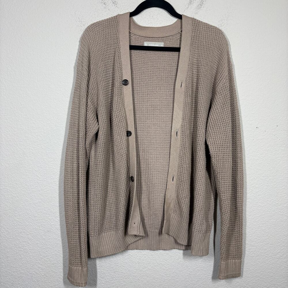 Everlane XS Open Waffle Knit Cardigan Brown Organic Cotton Blend Button Up